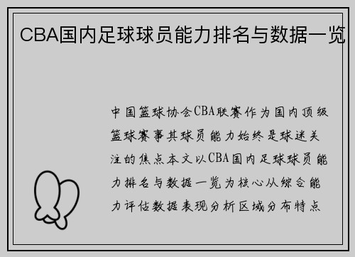 CBA国内足球球员能力排名与数据一览